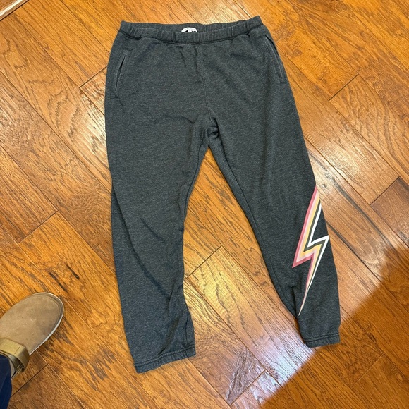 Z Supply Charcoal Joggers with Pink and Yellow Lightning Bolt - Picture 1 of 9